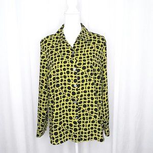 Naomi Black and Chartreuse Button Down Blouse